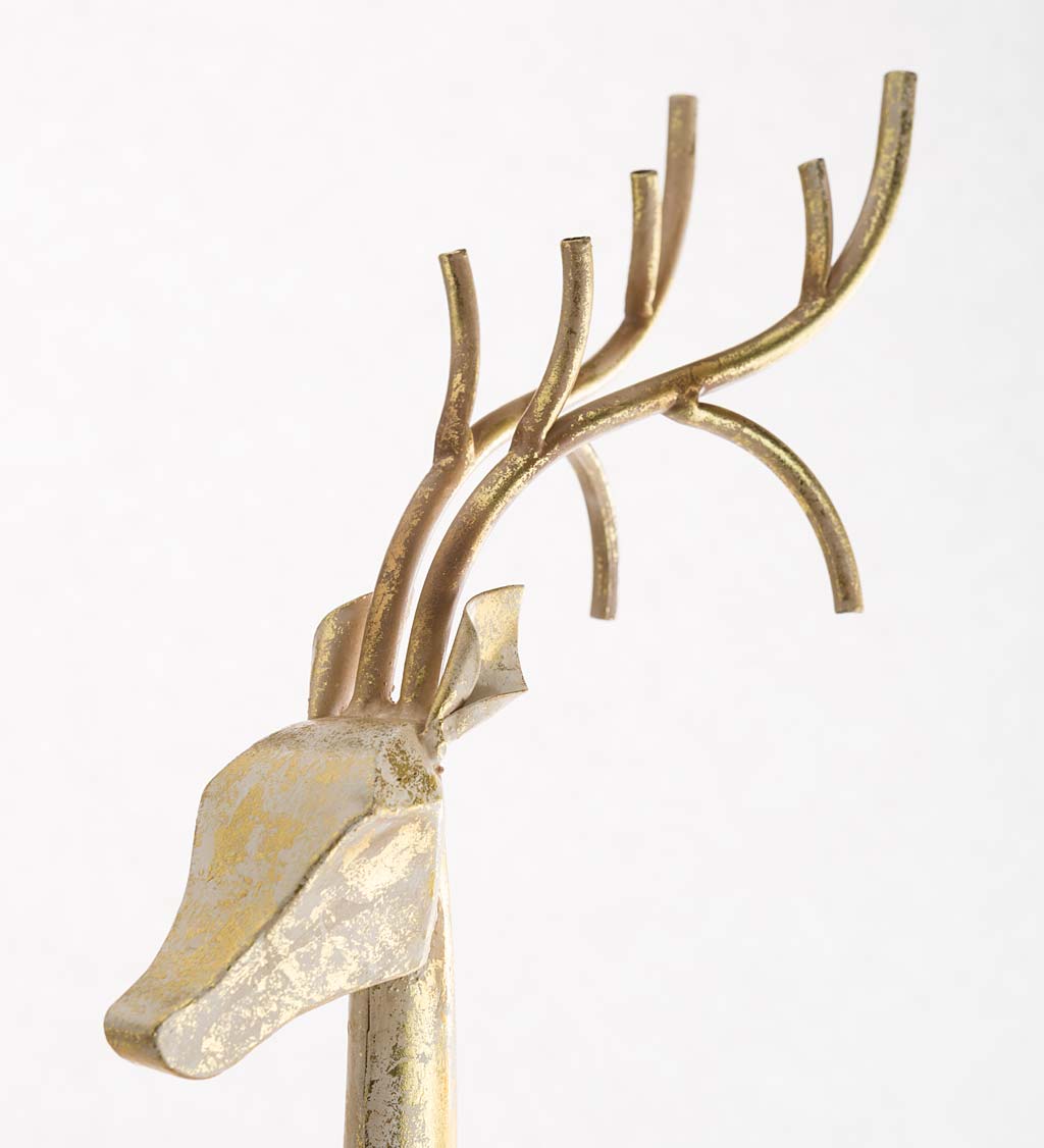 Gold and White Painted Iron Deer Statues, Set of 2