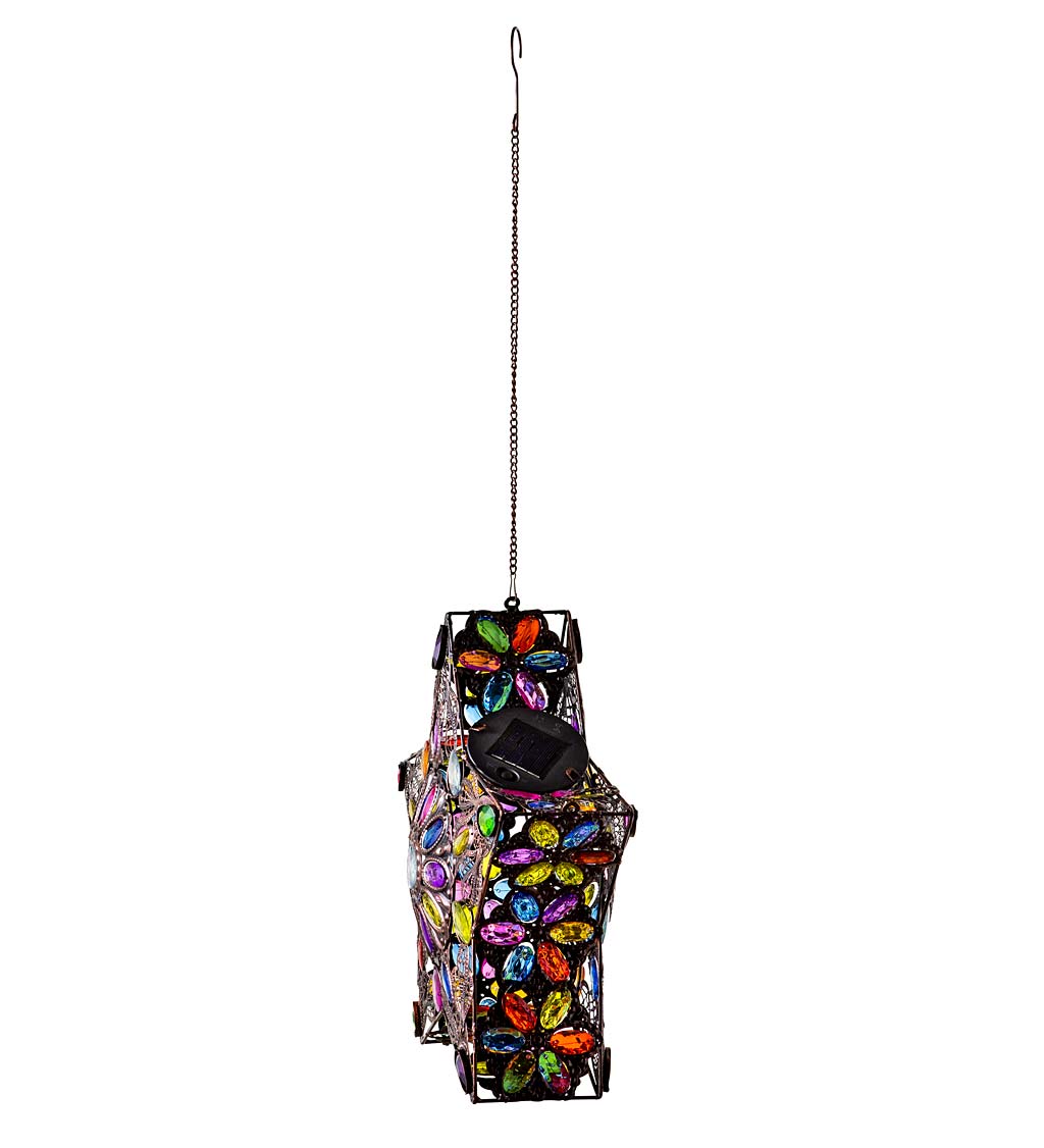 Hanging Metal Star with Colorful Acrylic Beads and Solar-Powered Internal Lights