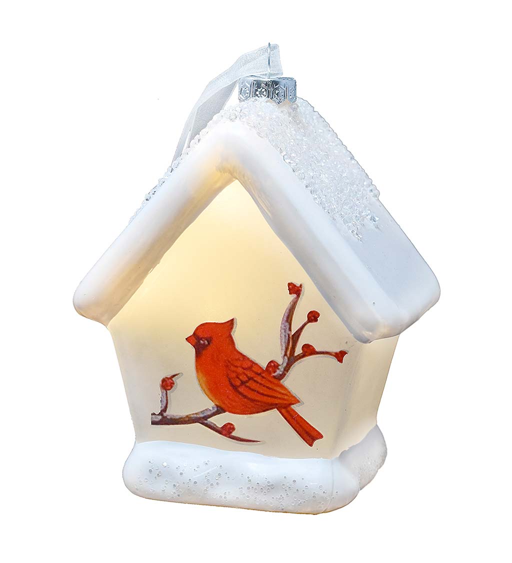 Woodland Cardinal Birdhouse LED Lighted Holiday Ornament