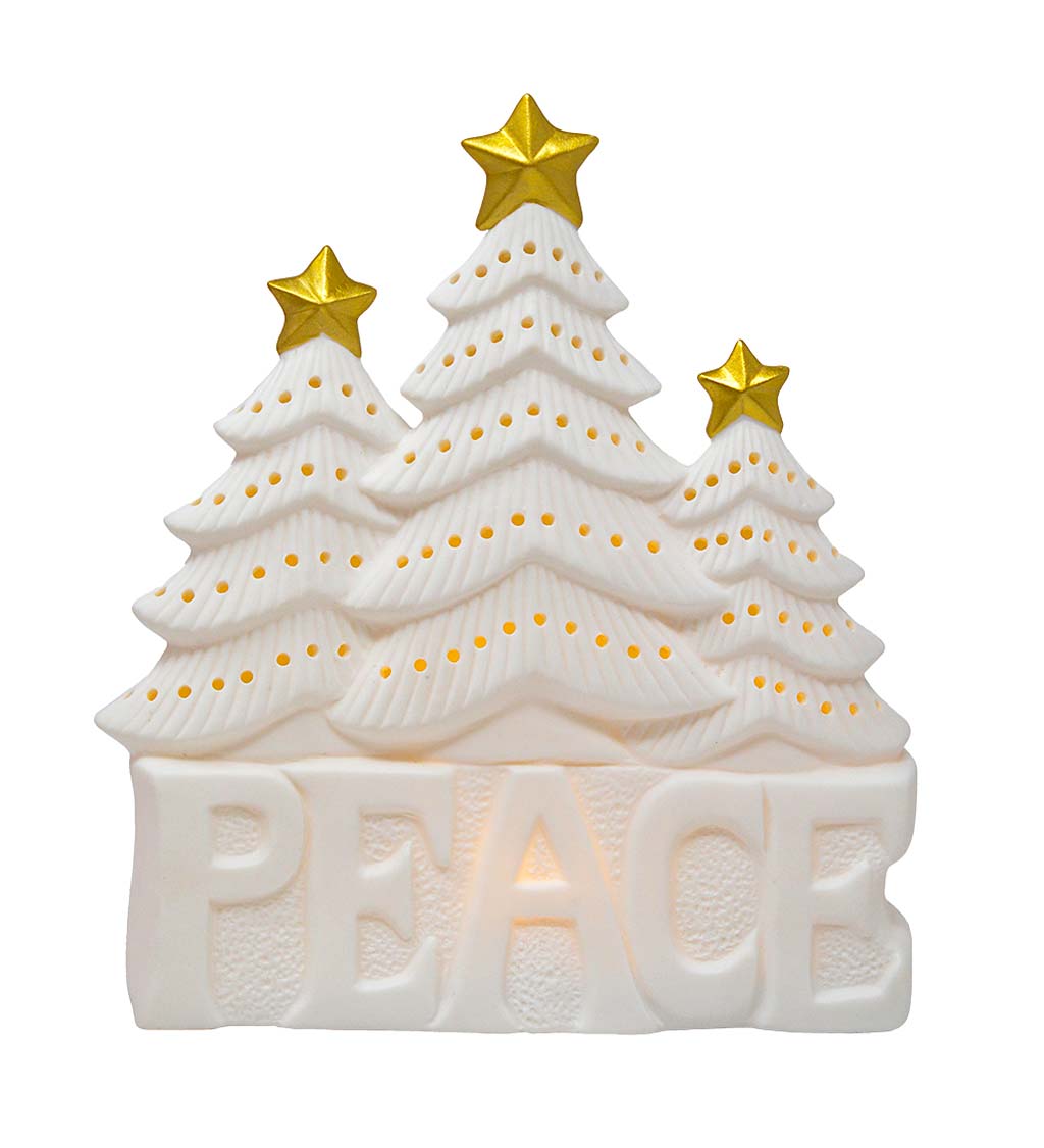 White Porcelain "Peace" Holiday Trees Accent