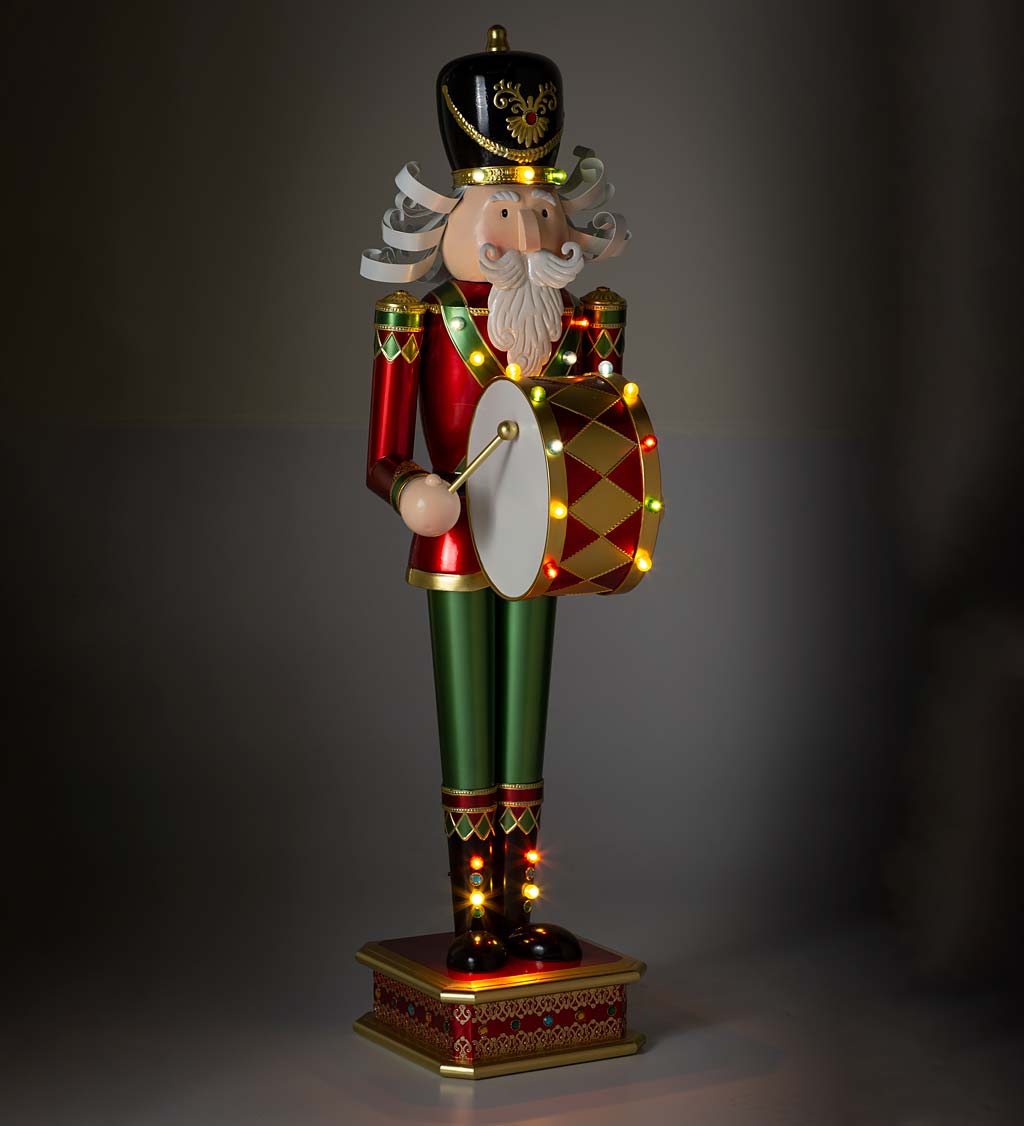 Tall Lighted Drum-Playing Metal Holiday Nutcracker Statue for Indoor or Outdoor Display