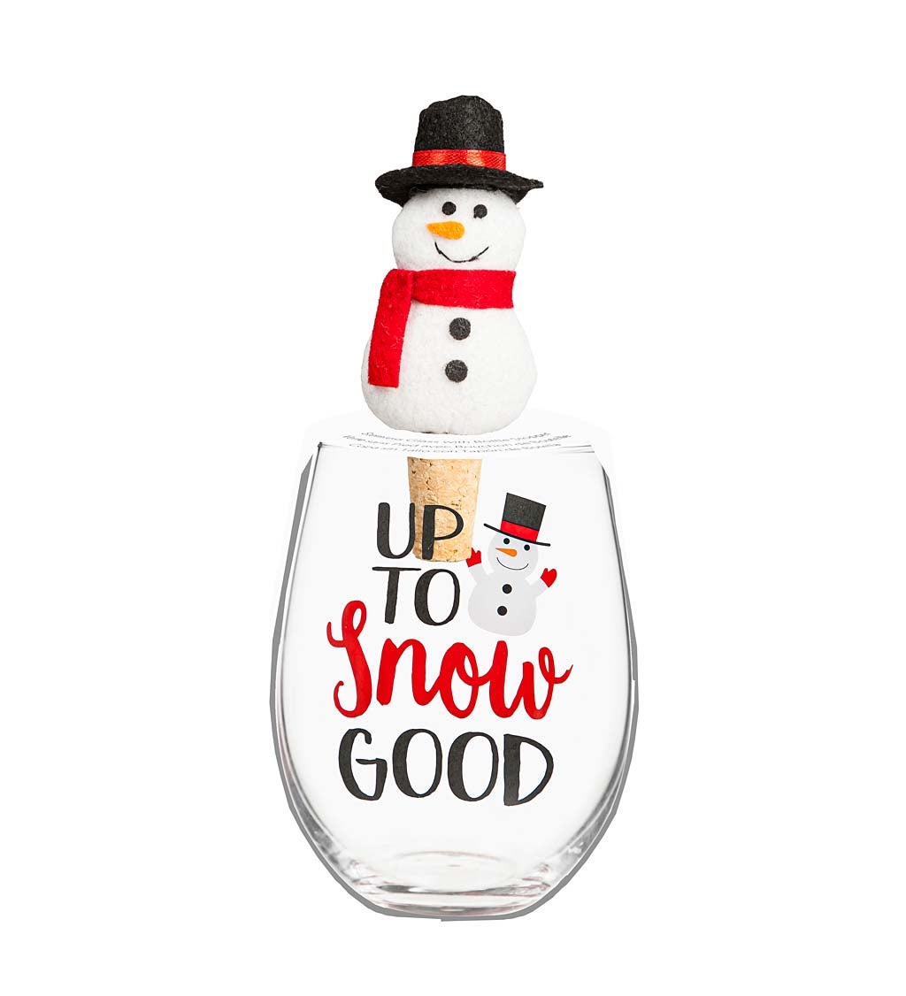 Up To Snow Good 17 oz. Glass With Wine Stopper Gift Set