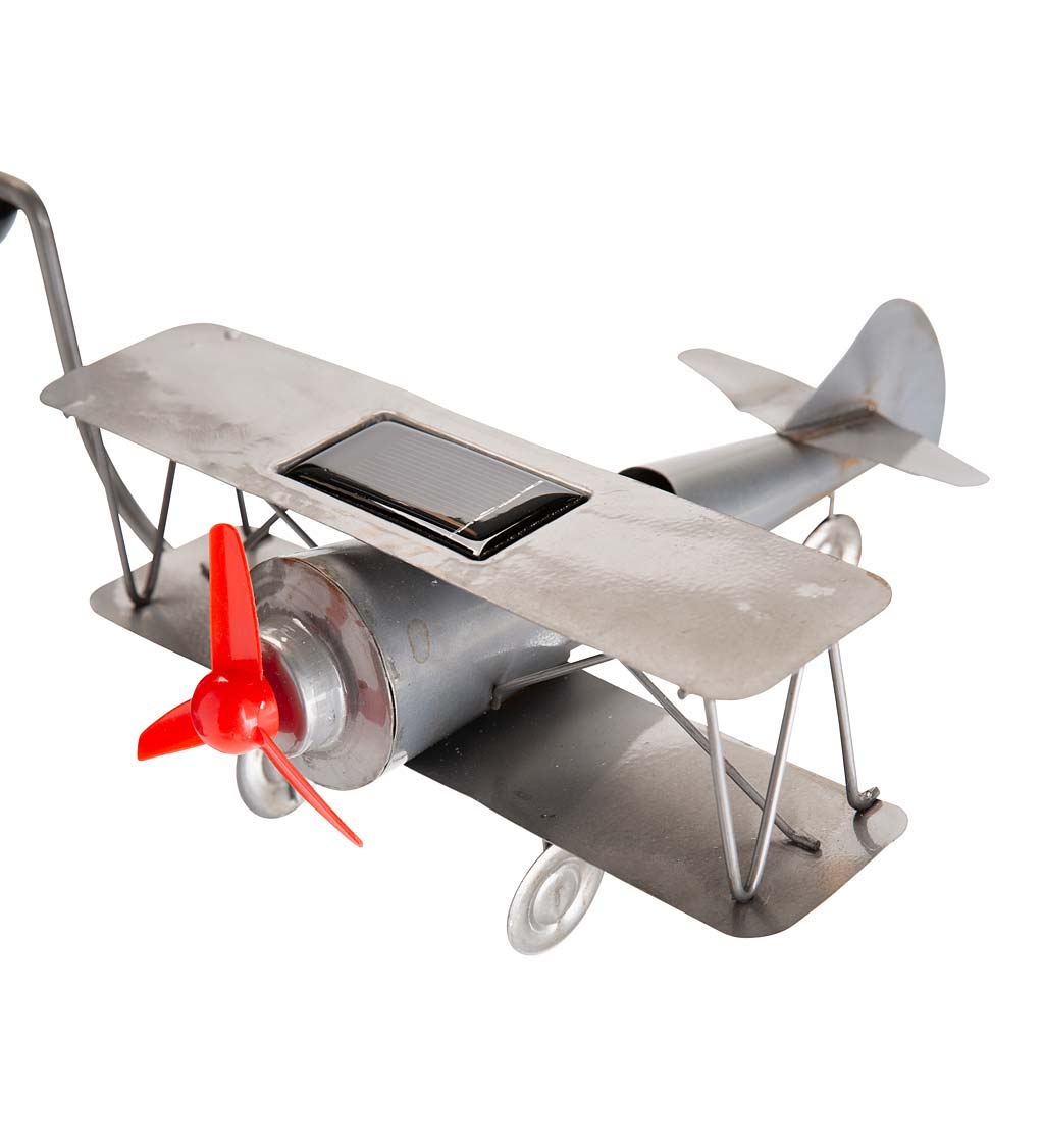 Solar-Powered Flying Biplane Balancer Garden Stake