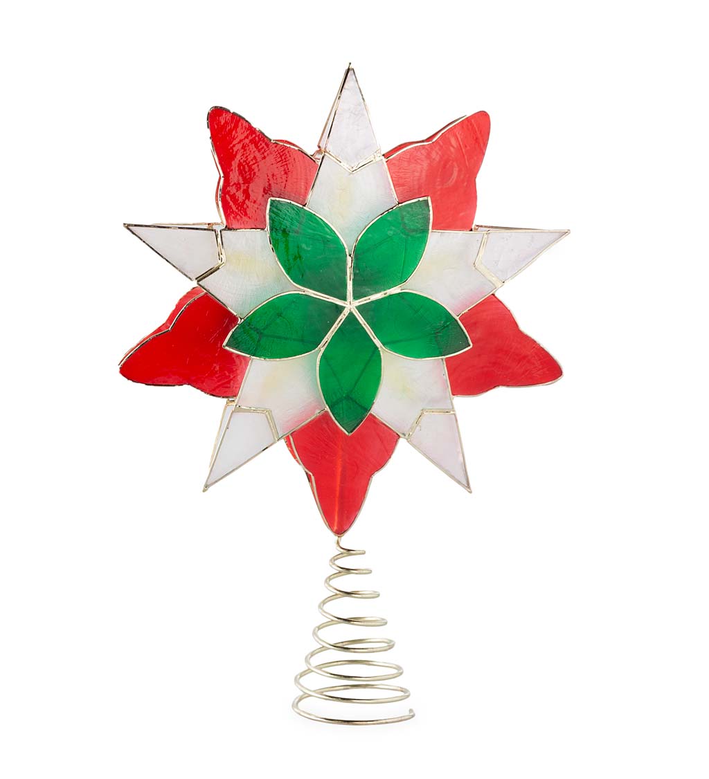 Handcrafted Star and Poinsettia Capiz Shell Tree Topper