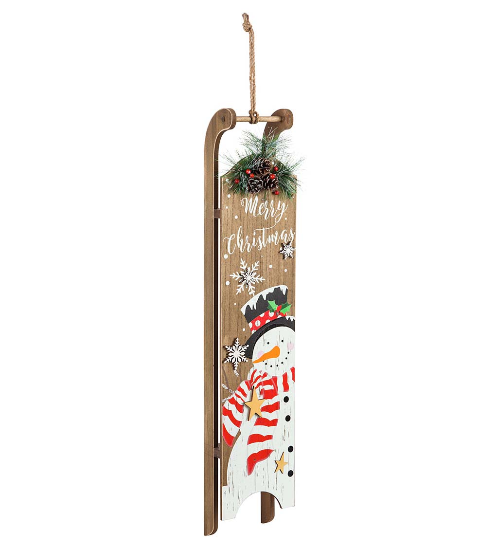 Lighted Wooden Sled Wall Décor, Set of 2