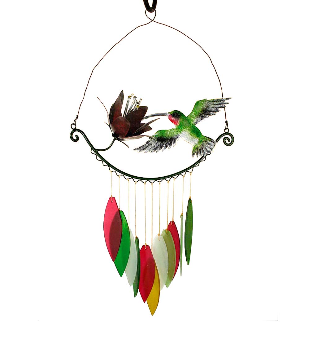 Hummingbird and Flower Glass and Metal Wind Chime