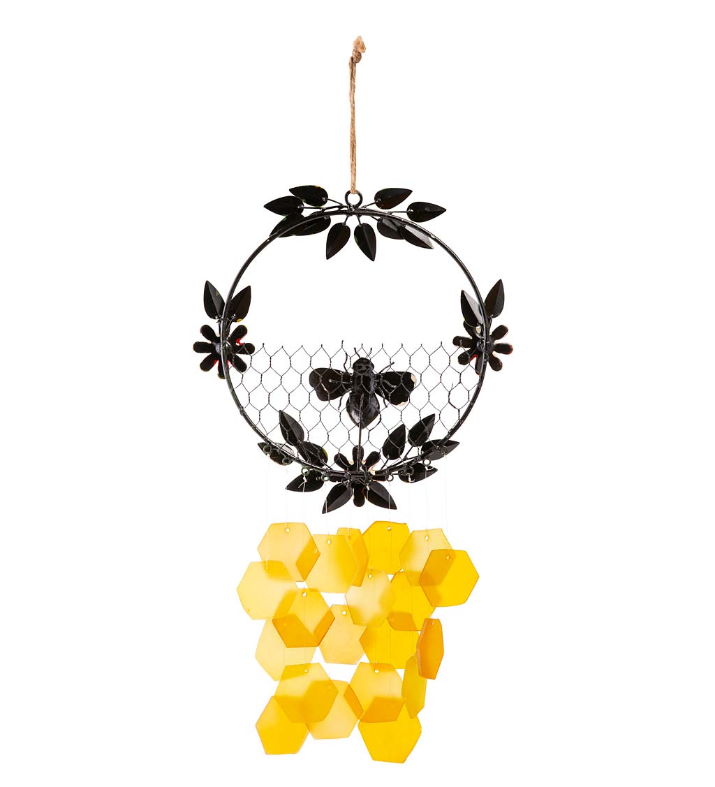 Handcrafted Reclaimed Metal and Recycled Glass Honey Bee Wind Chime