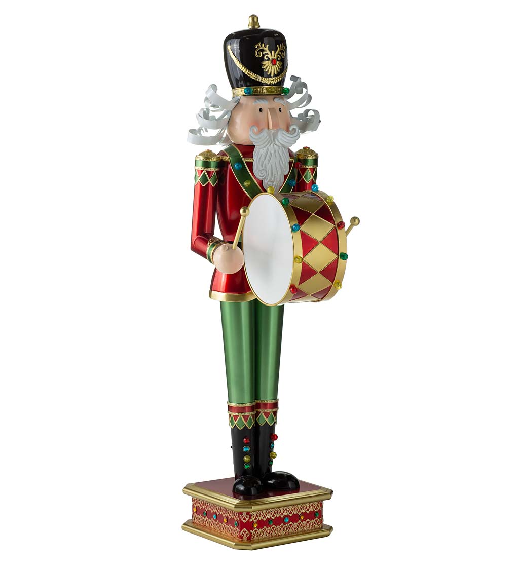 Tall Lighted Drum-Playing Metal Holiday Nutcracker Statue for Indoor or Outdoor Display