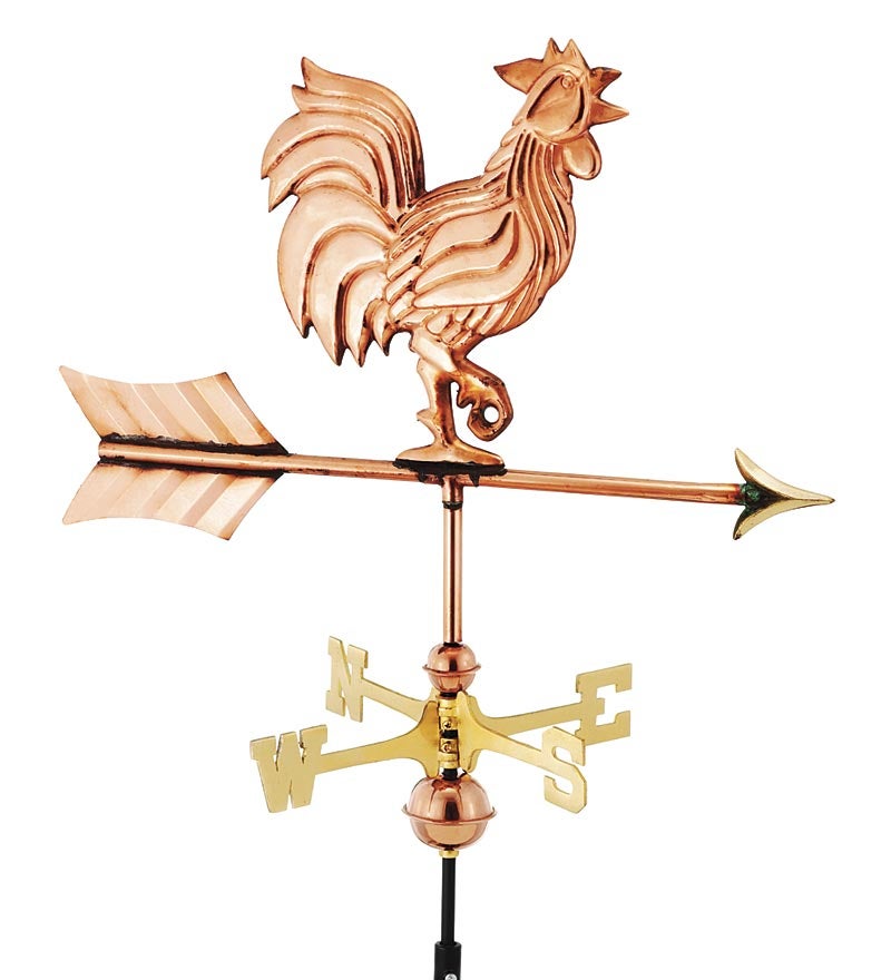 Handmade Rooster Weathervane With Roof Mount In Polished Copper
