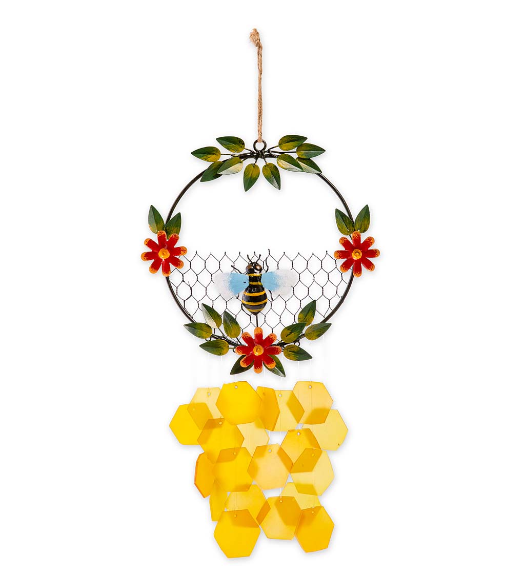 Handcrafted Reclaimed Metal and Recycled Glass Honey Bee Wind Chime