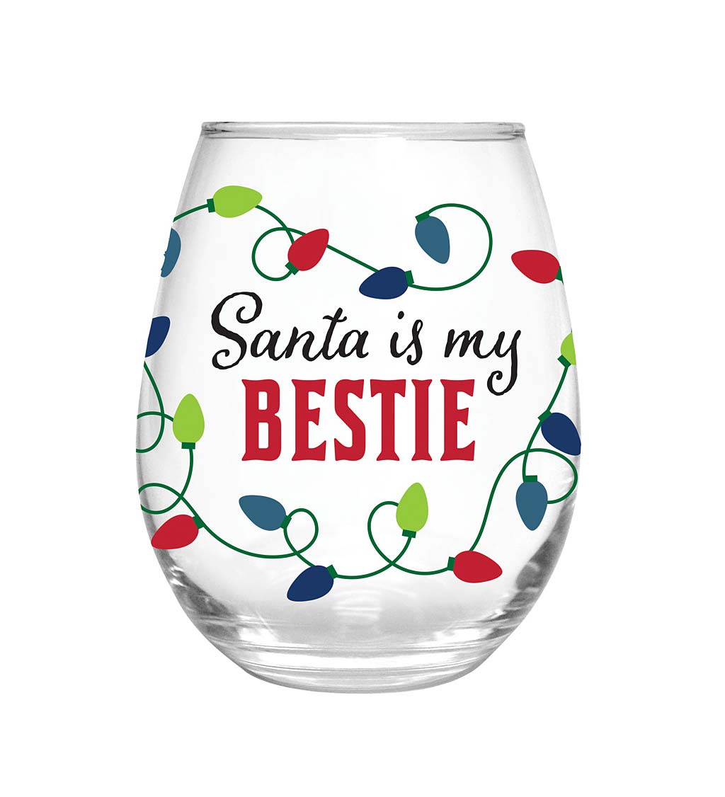 Santa Is My Bestie 17 oz. Stemless Wine Glass With Gift Box