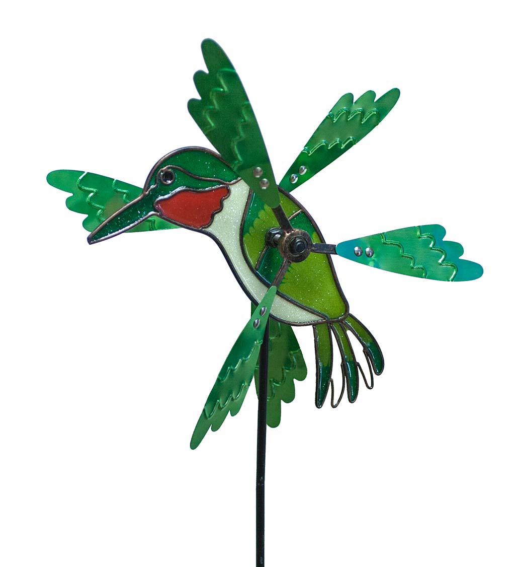 Glass and Metal Hummingbird Pinwheel Spinner