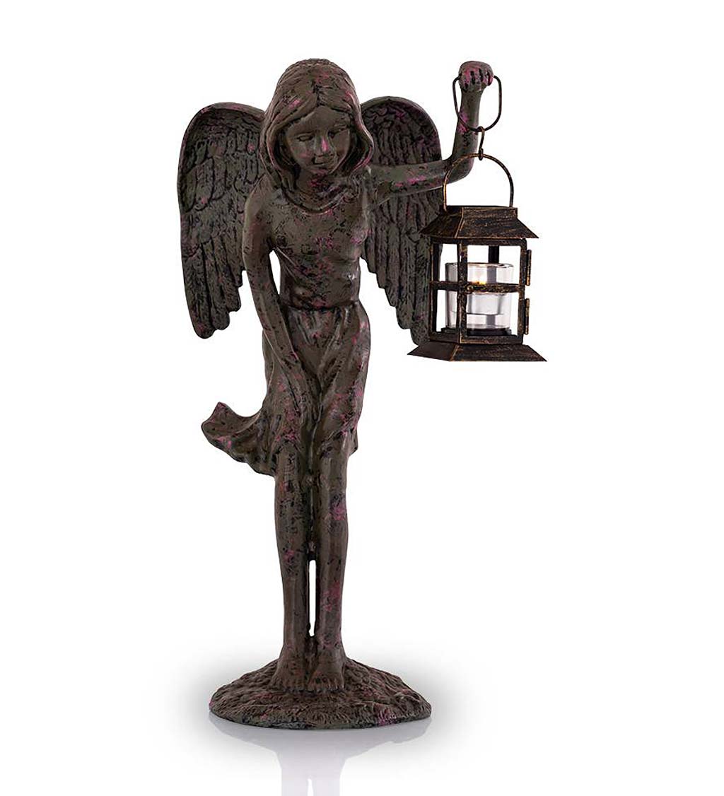 Recycled Aluminum Angel with Lantern Statue
