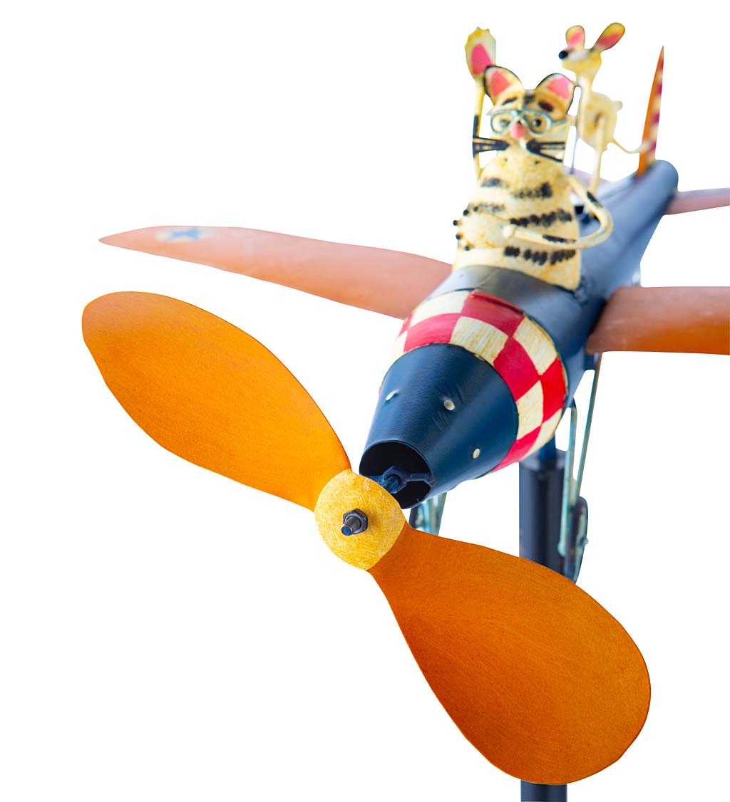 Metal Cat and Mouse Airplane Whirligig