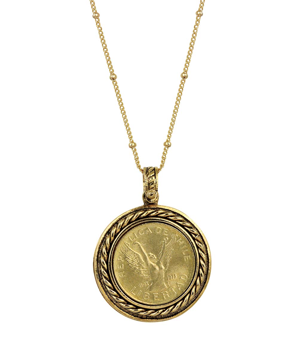 Golden Lord's Prayer Charm with Coin and Saturn-Style Chain