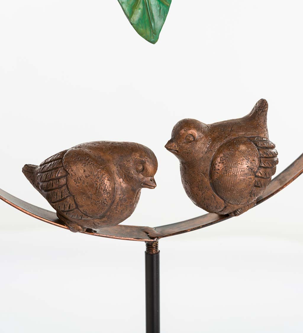 Two Faux Stone Birds in Metal Hoop Decorative Garden Stake