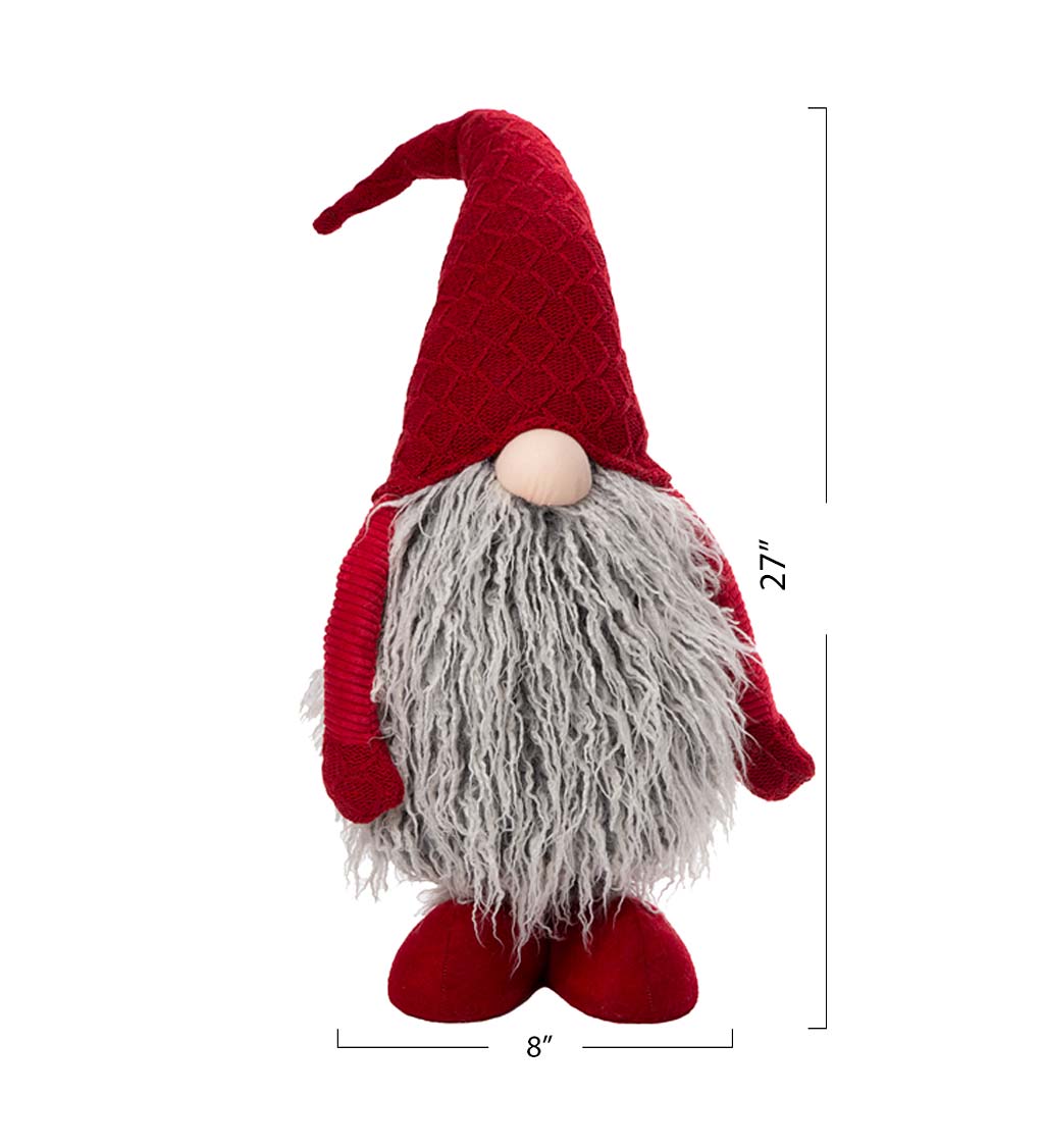 Adjustable Height Christmas Gnome with Knitted Red Hat, Fluffy Gray Beard and Light-Up Nose