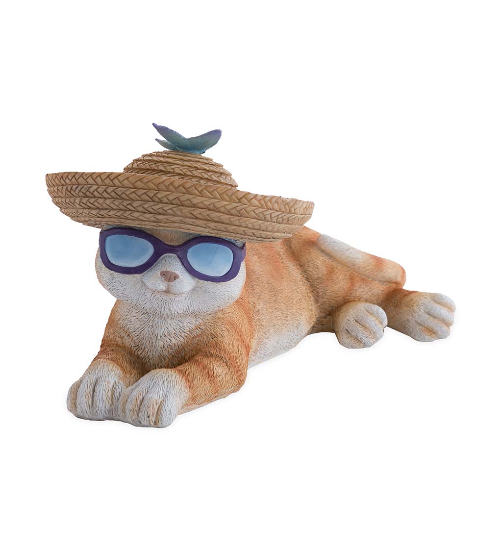Cat in Sunglasses and Sombrero Bird Feeder with Solar Lighted Butterfly