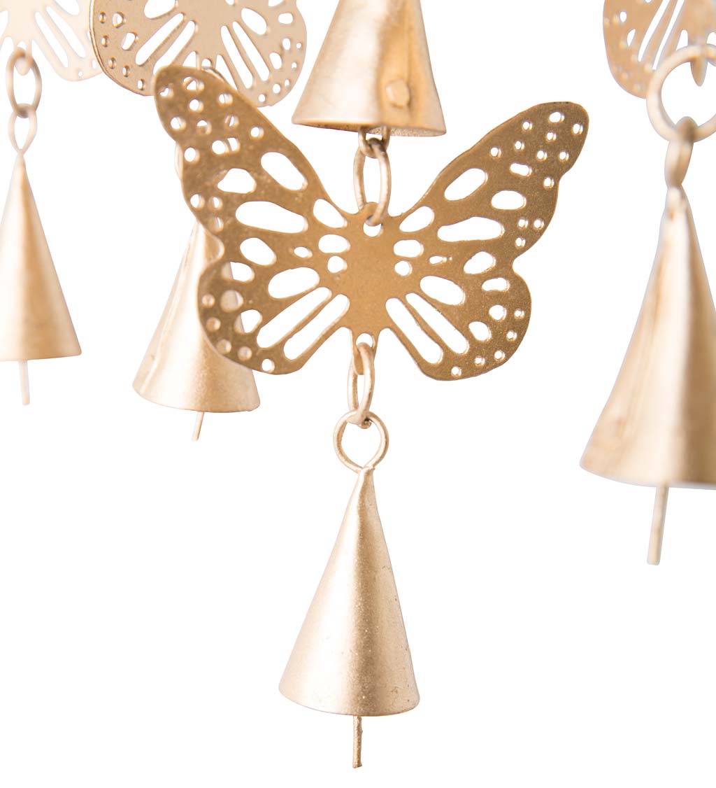 Powder-Coated Golden Butterflies and Bells Wind Chime