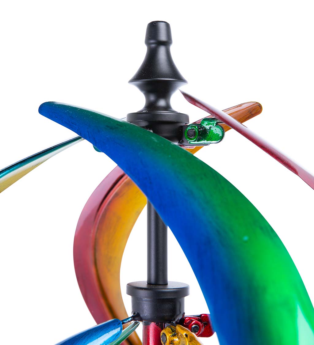 Dual Independently-Turning Spirals Metal Rainbow Wind Spinner