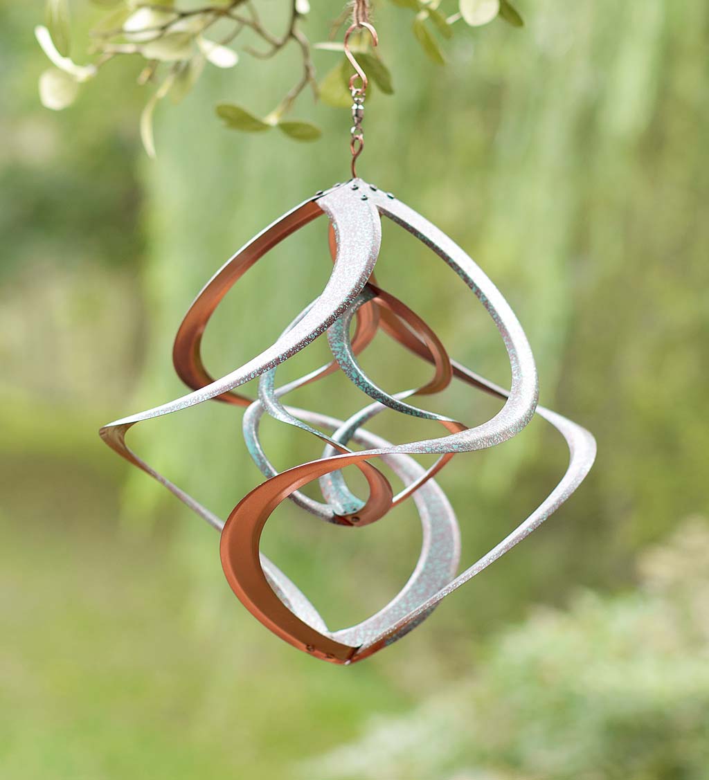 Copper-Colored and Patina Dual Spiral Hanging Metal Wind Spinner