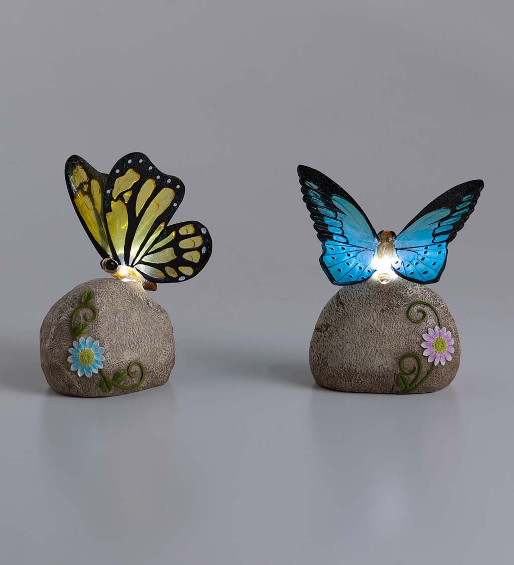 Solar-Powered Butterfly on Rock, Blue or Monarch