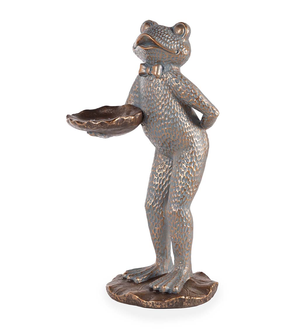 Charming Butler Frog Garden Statue Side Table or Bird Feeder