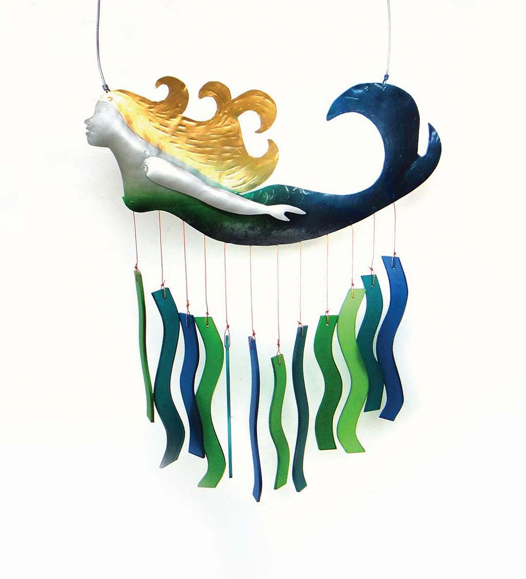 Handcrafted Metal and Glass Mermaid Wind Chime