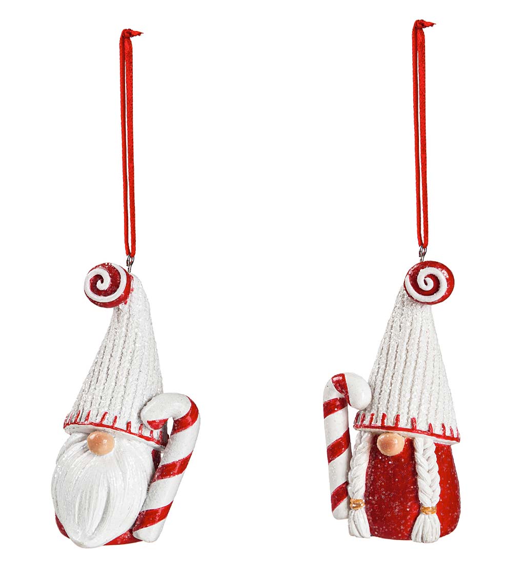 Holiday Gnomes with Candy Canes Christmas Tree Ornaments, Set of 2