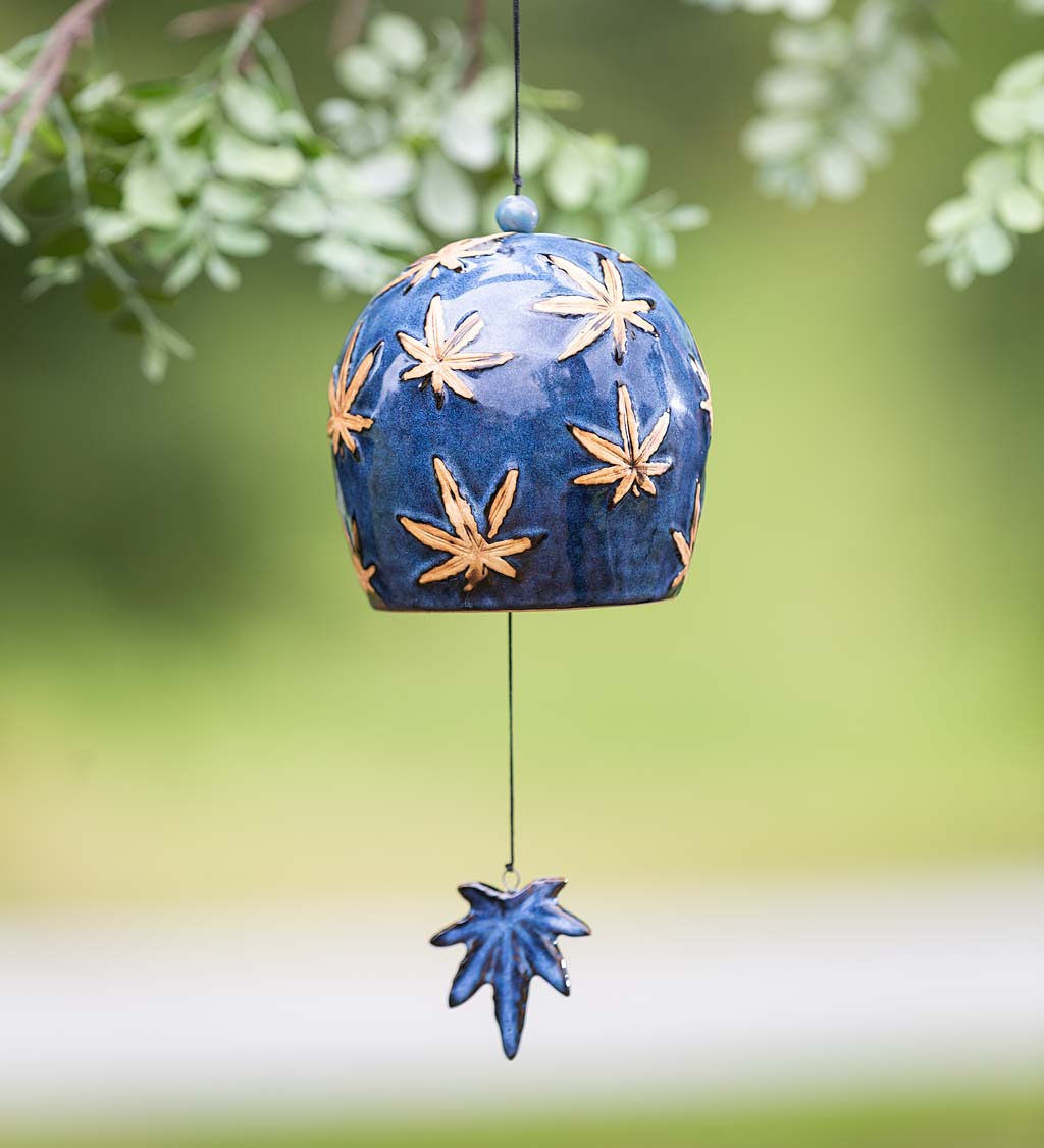 Blue Porcelain Bell with Maple Leaves