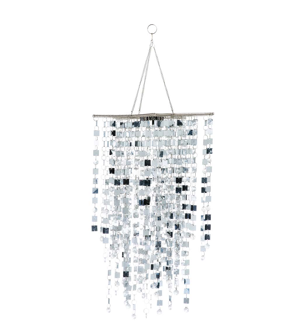 Silver Mirrored Star-Shaped Outdoor Chandelier with Solar Lights