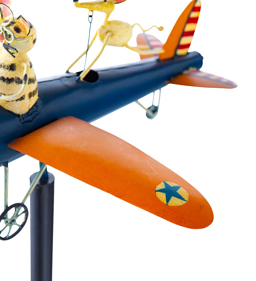 Metal Cat and Mouse Airplane Whirligig