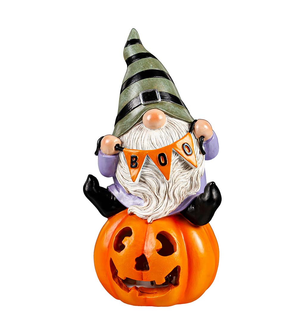 LED Polyresin Halloween Gnomes on Pumpkins Table Décor, Set of 2