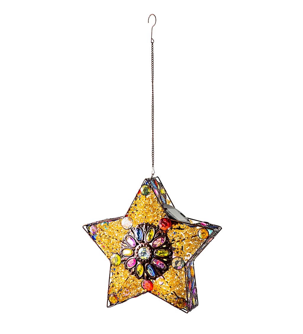 Hanging Metal Star with Colorful Acrylic Beads and Solar-Powered Internal Lights swatch image