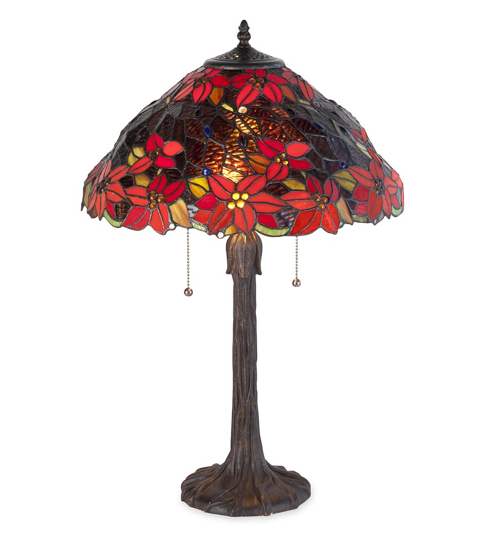 Tiffany-Style Stained Glass Poinsettia Table Lamp