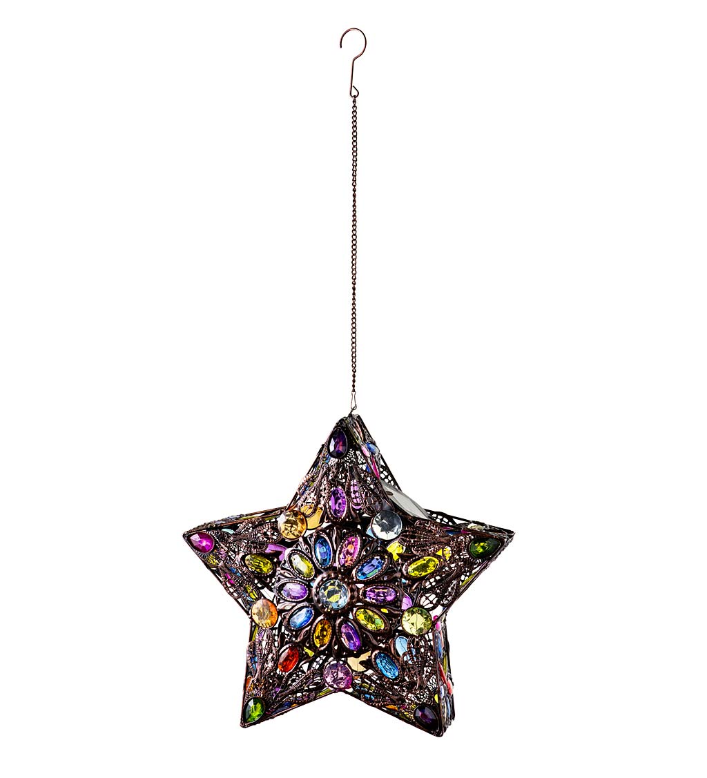 Hanging Metal Star with Colorful Acrylic Beads and Solar-Powered Internal Lights swatch image