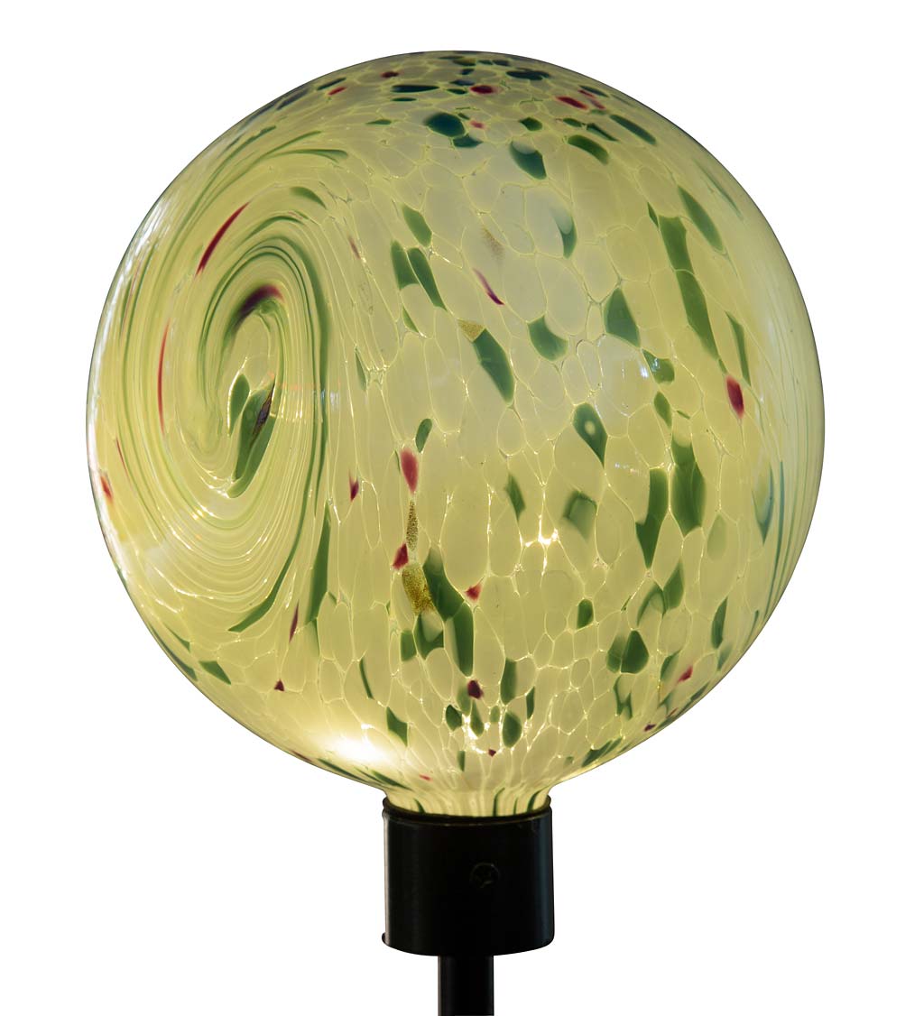 White Glowing Glass Solar-Lighted Orb on Metal Stake