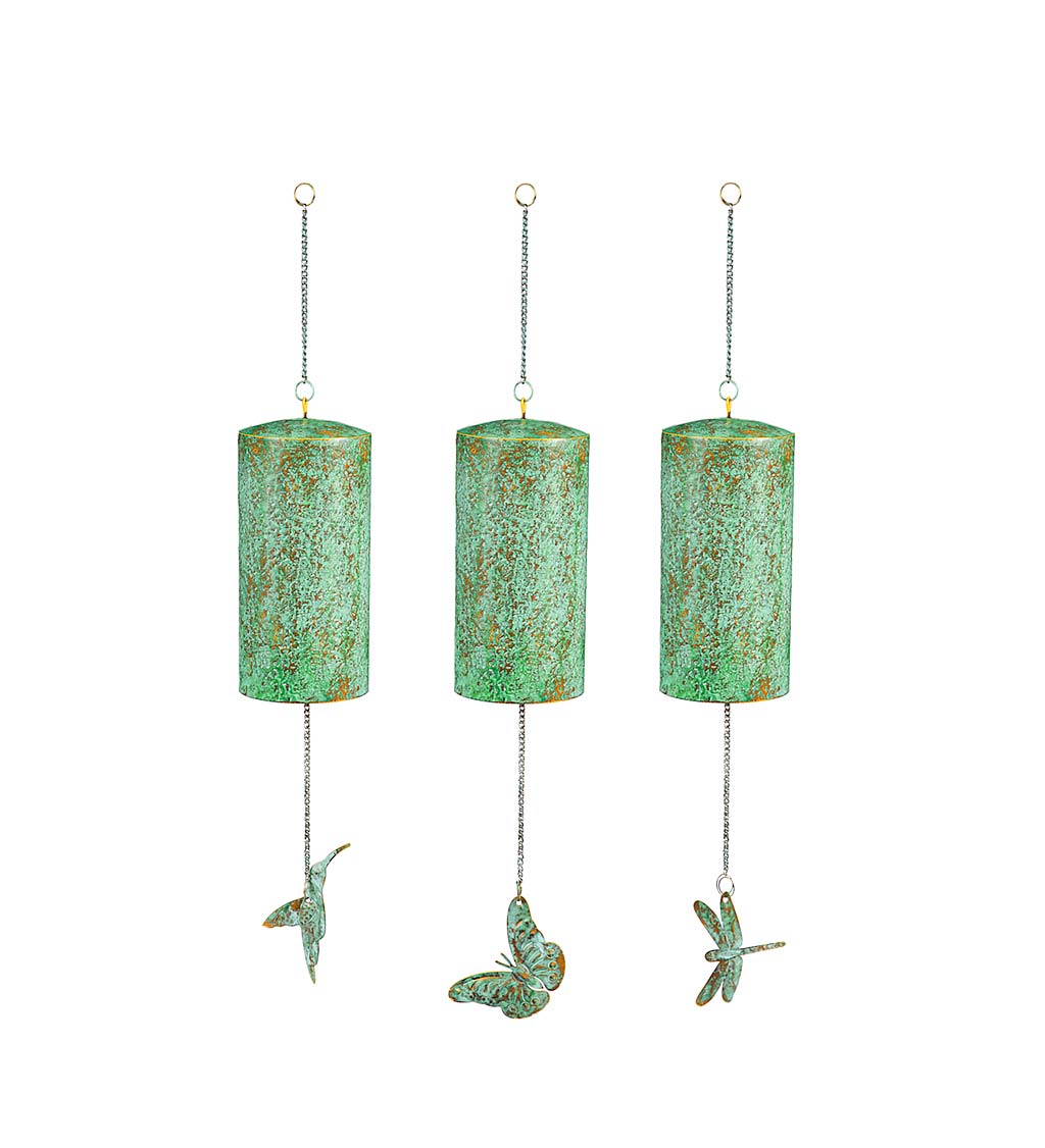 Metal Wind Bell Chimes with Gold and Verdigris Artisan Finish, Set of 3