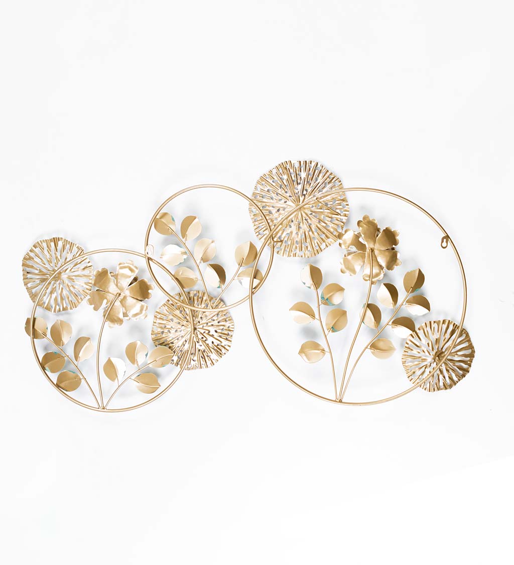 Gold and Green Flowers and Circles Wall Art