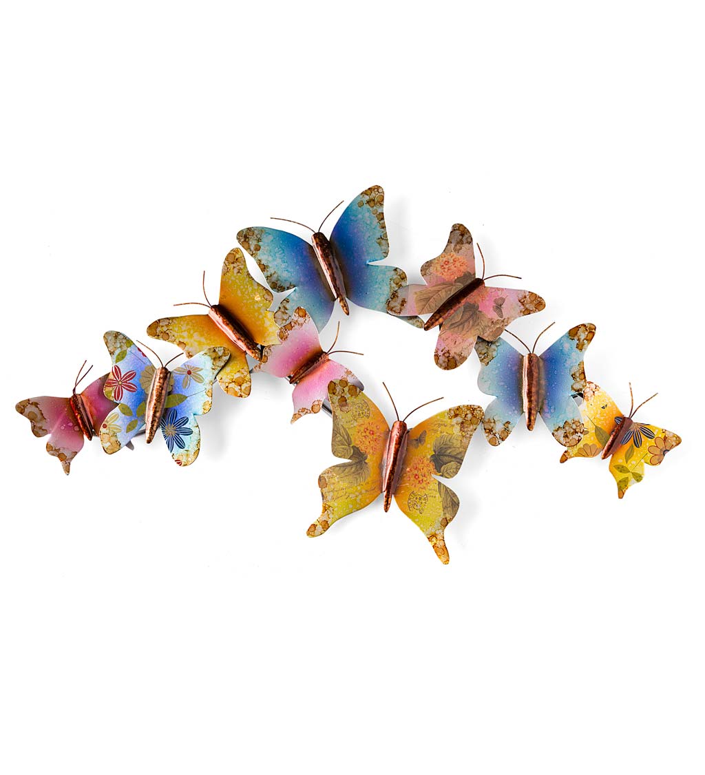 Colorful Indoor/Outdoor Metal Nine-Butterfly Wall Art
