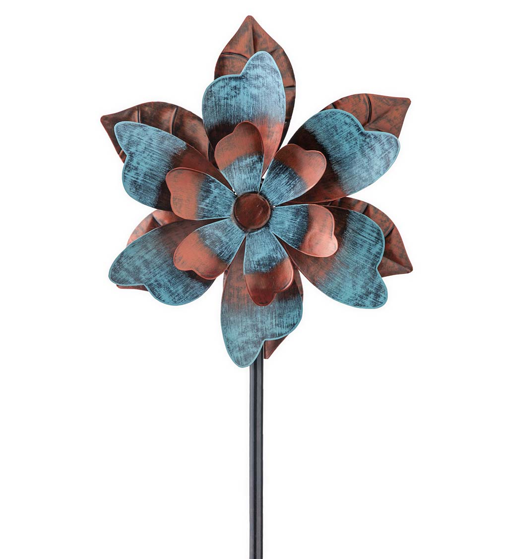 Bronze and Patina Flower Metal Wind Spinner