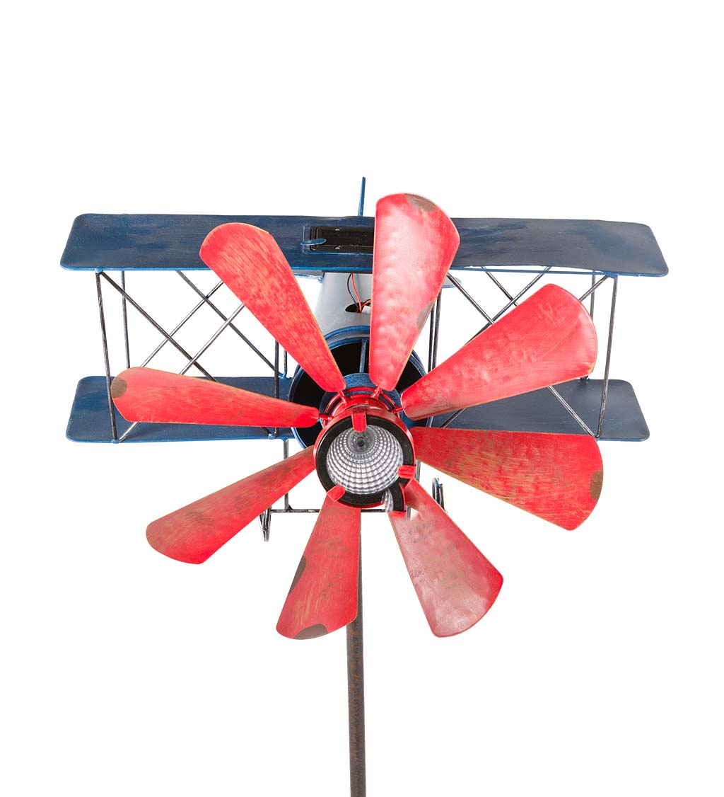 Biplane With Solar Light Metal Wind Spinner