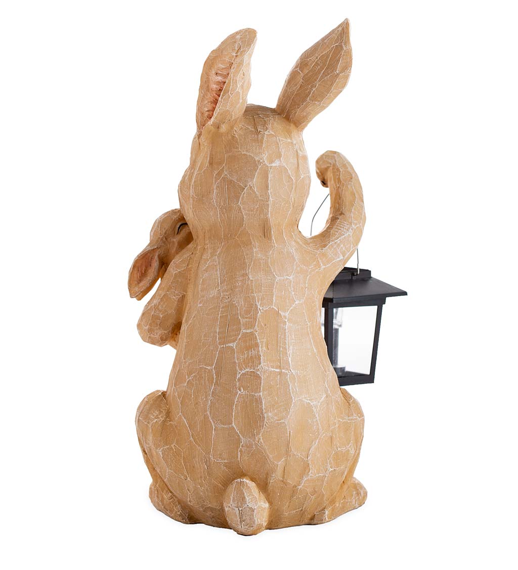 Mama and Baby Bunny with Solar Lantern Statue