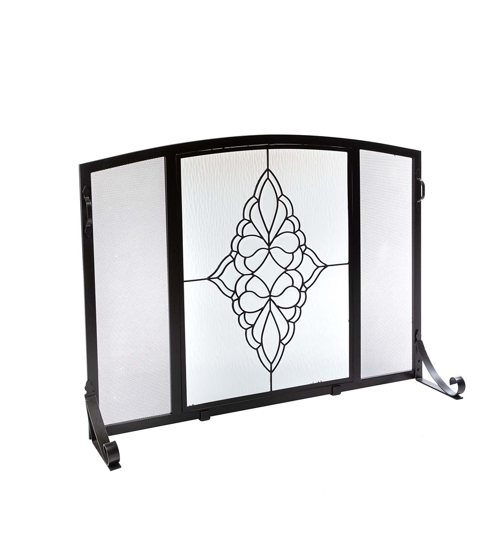 Large St. Charles Glass Medallion Flat Guard Fire Screen