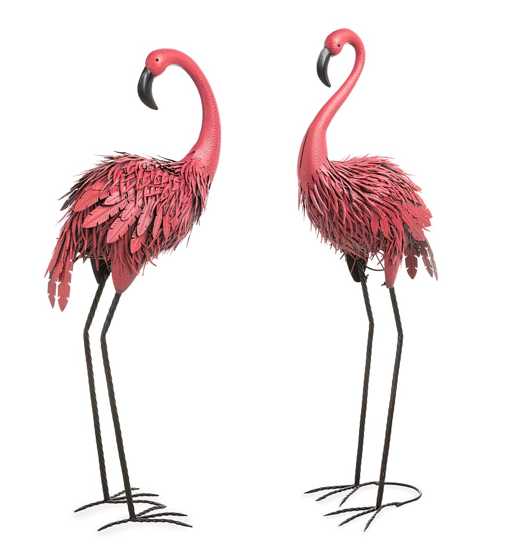 Fancy-Feathered Indoor/Outdoor Metal Flamingos