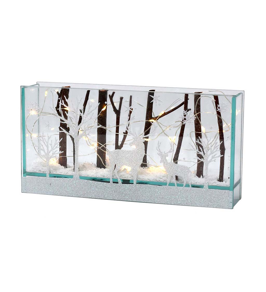 Deer in Forest Etched Glass Tabletop Lightbox