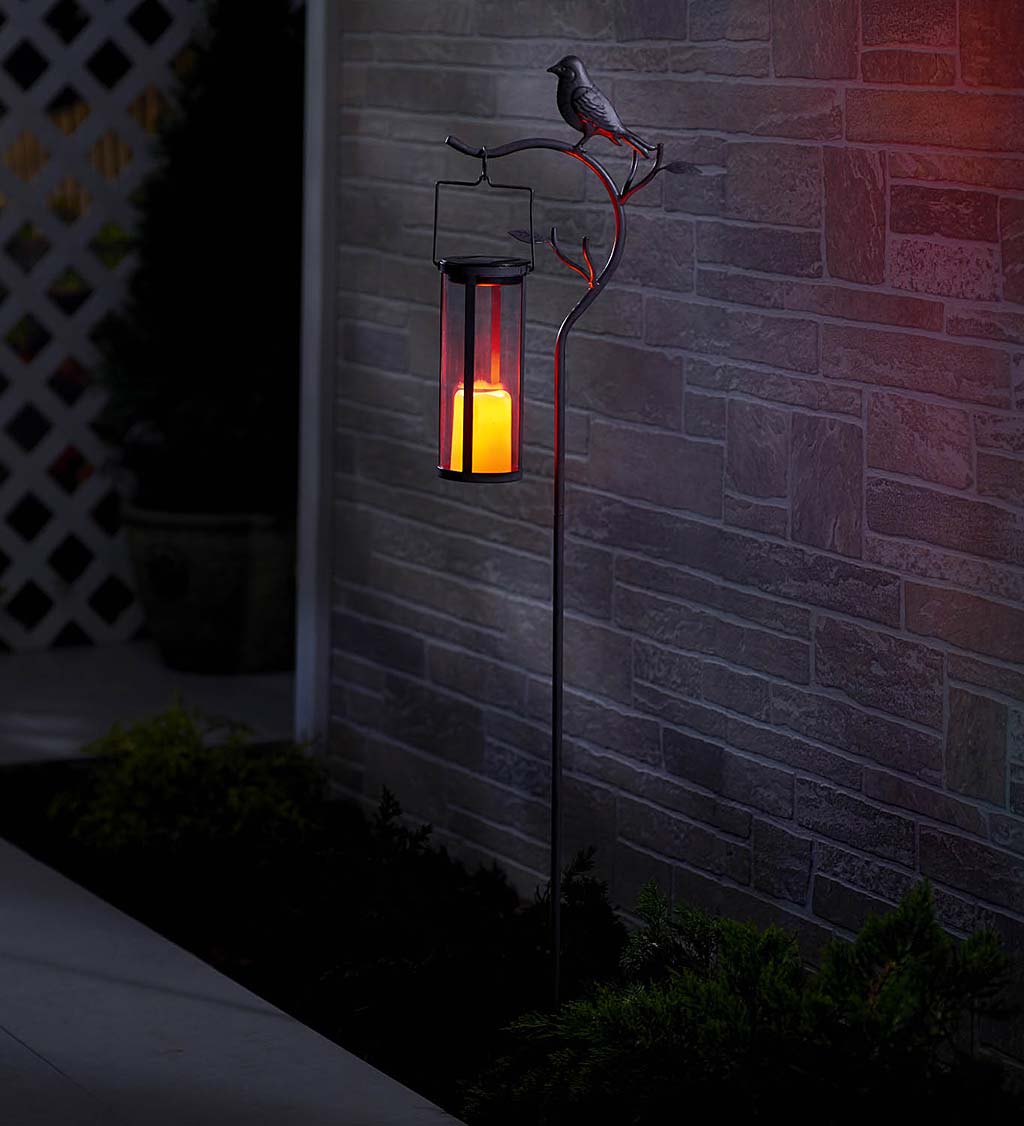 Provence Bird Metal Garden Stake with Solar Candle Lantern