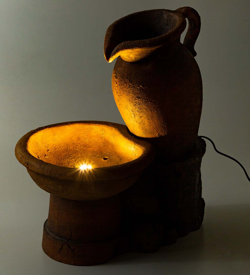LED-Lighted Resin Pouring Pitcher and Basin Fountain