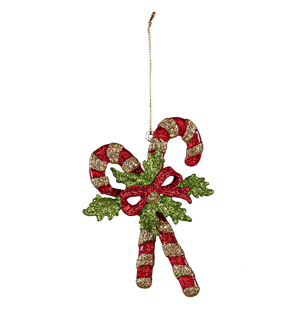 Gold and White Candy Cane Ornaments, Set of 2