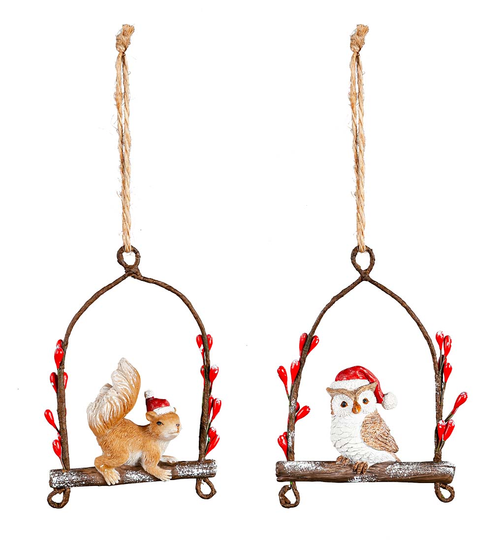 Squirrel and Owl Woodland Christmas Tree Ornaments, Set of 2